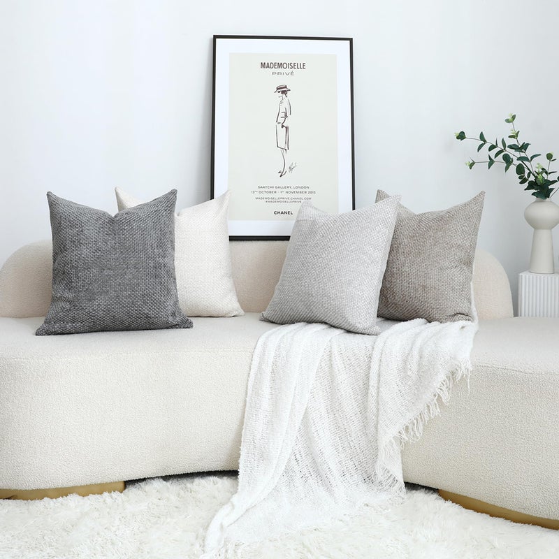 Stellhome مجموعة من 4 أغطية وسائد مزخرفة محايدة من Stellhome أغطية وسائد فاخرة منسوجة من شانيل ناعمة لغرفة المعيشة وأريكة السرير وأريكة المزرعة Boho Home 18x18 بوصة محايدة - Image 2